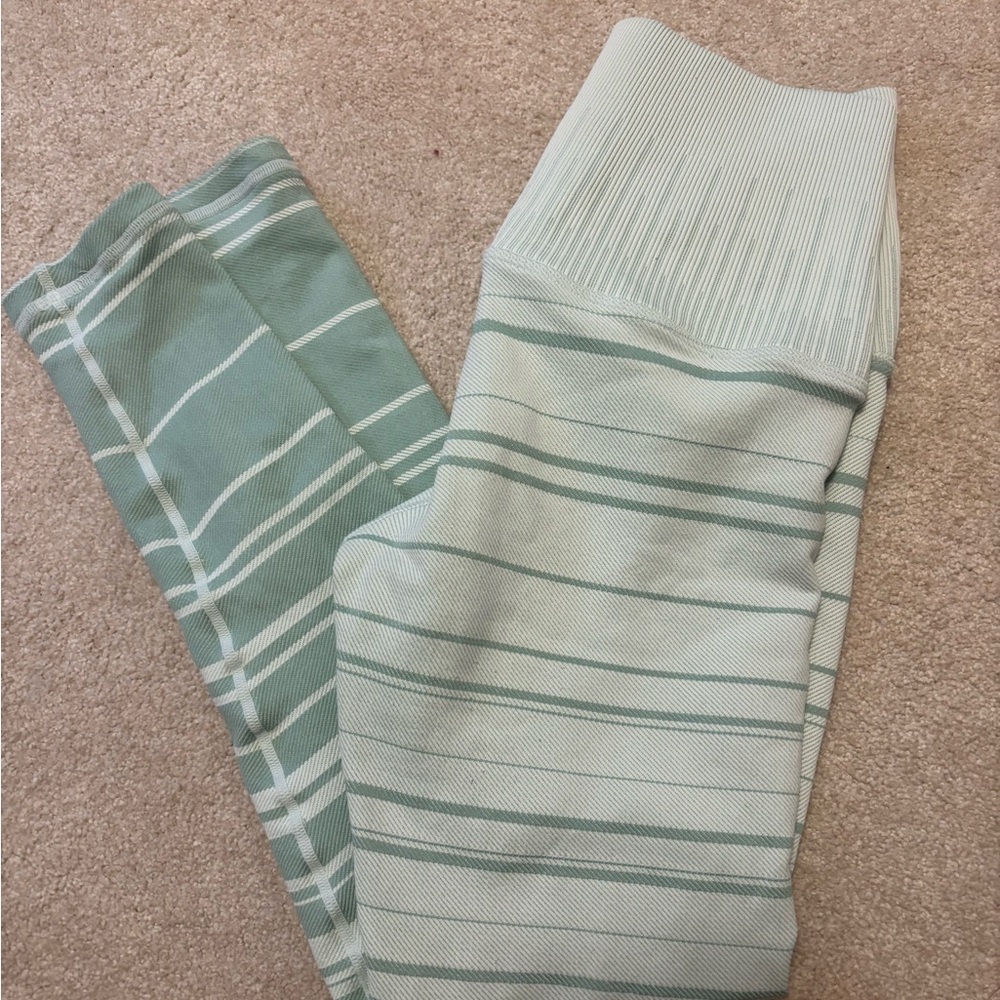 Striped Green and White Leggings Avocad